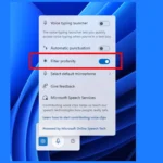 Tùy chọn tắt bộ lọc từ ngữ thô tục trong cài đặt gõ giọng nói Windows 11