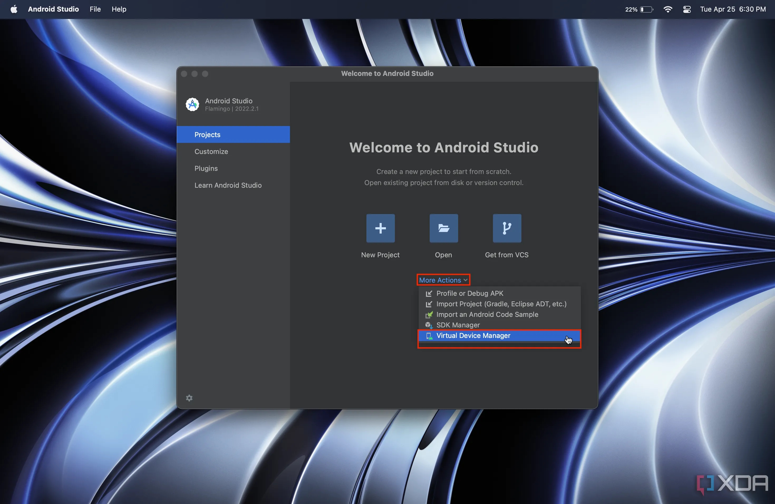 Tùy chọn Virtual Device Manager trong Android Studio để tạo và quản lý máy ảo Android
