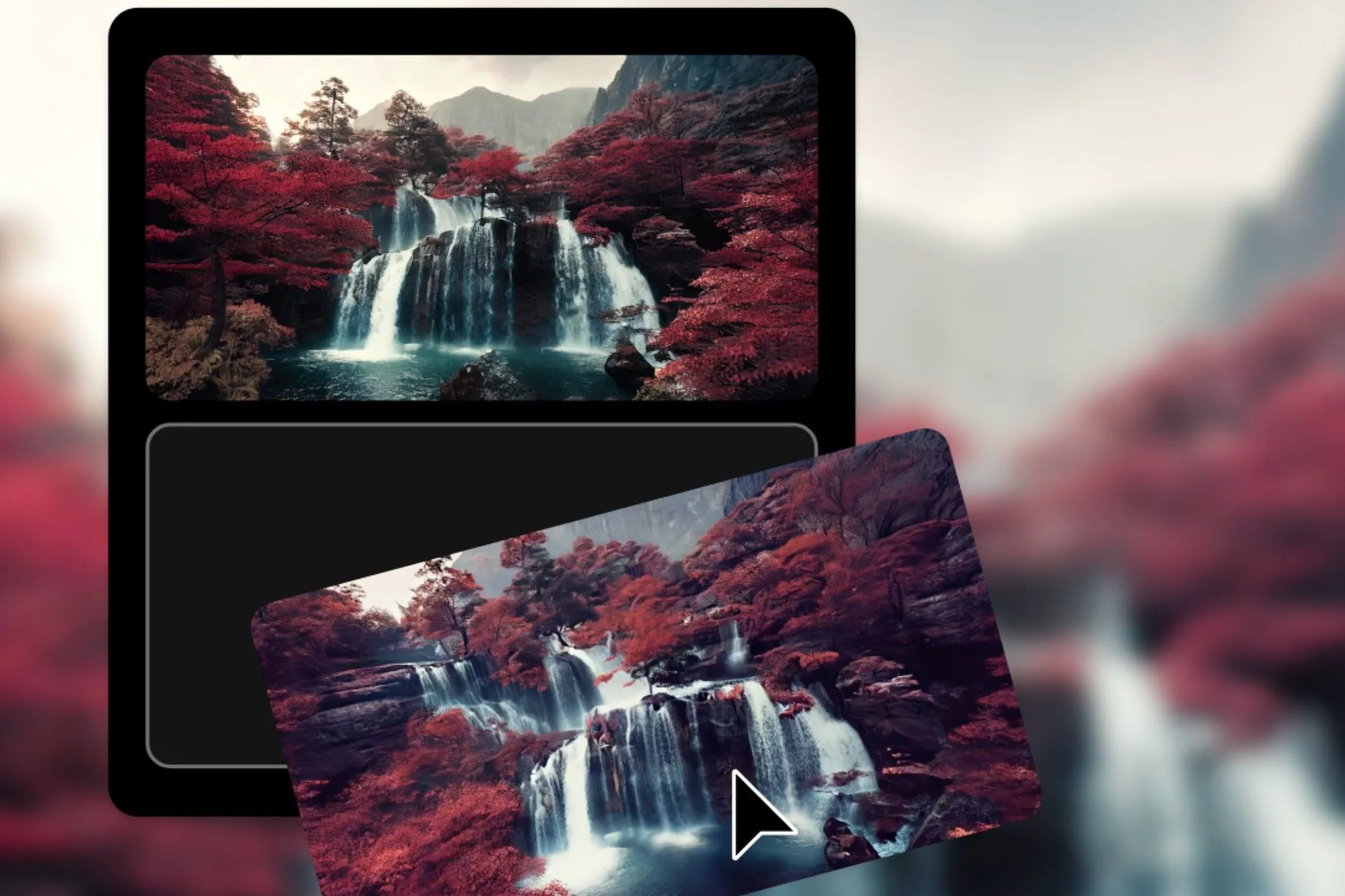Video thác nước tạo từ hai hình ảnh làm khung hình đầu và cuối trong Adobe Firefly, minh họa tính năng duy trì tính nhất quán hình ảnh.