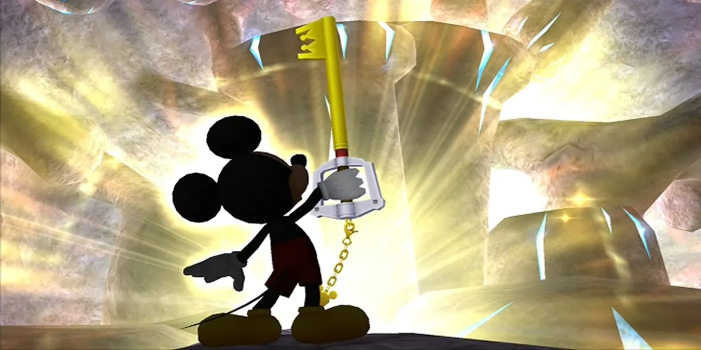 Vua Mickey xuất hiện và sử dụng Keyblade trong tựa game Kingdom Hearts