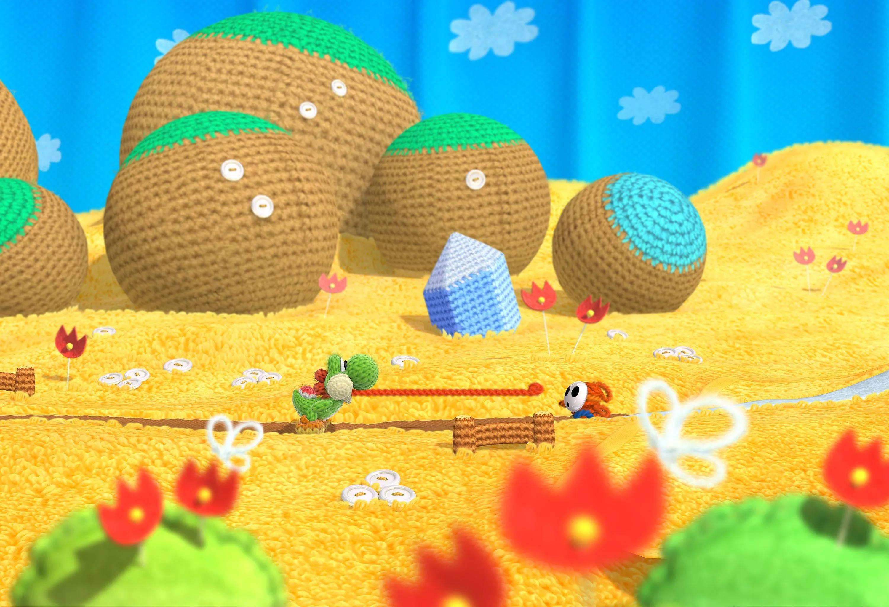 Yoshi's Woolly World trên Wii U, minh họa đồ họa len độc đáo