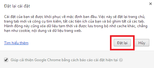 Cách khôi phục cài đặt mặc định trình duyệt Google Chrome