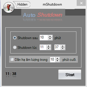 Phần mềm hẹn giờ tắt máy tính mShutdown